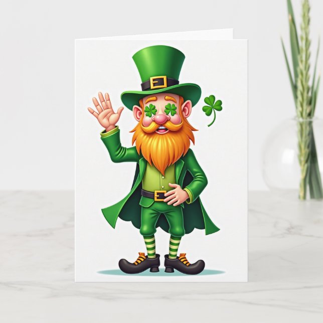 Cartão de Sorte do Leprechaun de Listras Verdes (Frente)