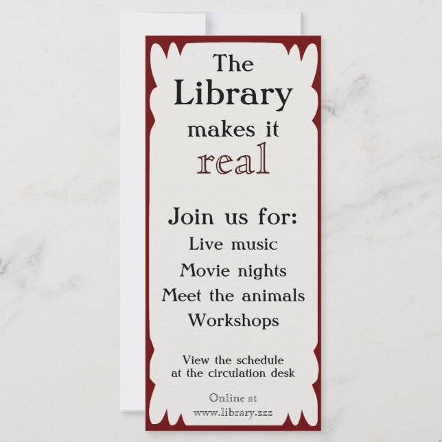 Cartão de Suporte para Eventos de Biblioteca (Frente)