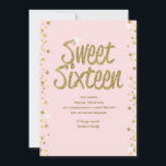 Cartão de Sweet 16<br><div class="desc">Um cartão de aniversário de sweet 16 rosa com letras douradas e bordas de estrelas. O cartão é fácil de personalizar com sua redação, fonte e cor da fonte. Não é exatamente o que você está procurando? Todos os nossos produtos podem ser personalizados para atender às suas necessidades sem nenhum...</div>
