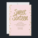 Cartão de Sweet 16<br><div class="desc">Um cartão de aniversário de sweet 16 rosa com letras douradas e bordas de estrelas. O cartão é fácil de personalizar com sua redação, fonte e cor da fonte. Não é exatamente o que você está procurando? Todos os nossos produtos podem ser personalizados para atender às suas necessidades sem custo...</div>