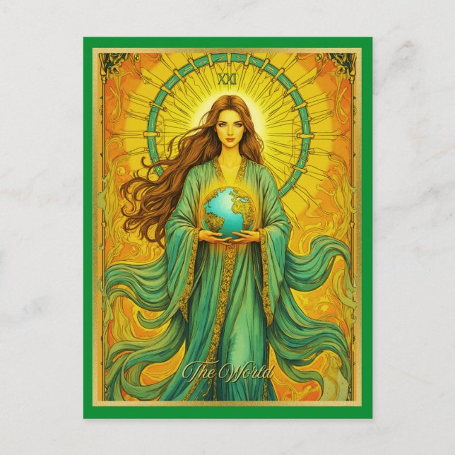 Cartão de Tarô Art Nouveau O Mundo (Frente)