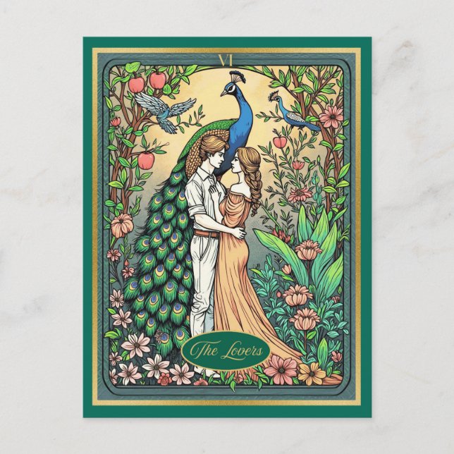 Cartão de Tarot Art Nouveau, Os Amantes (Frente)