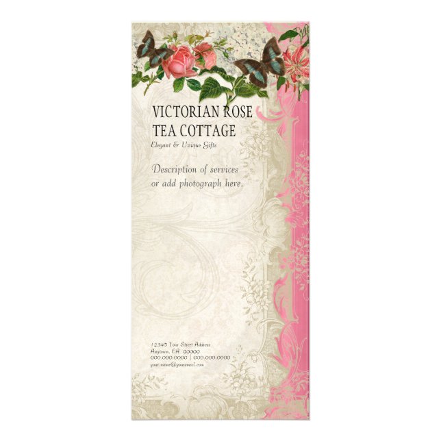 Cartão de Taxa de Negócios - Estilo Barroco Rosa d (Frente)