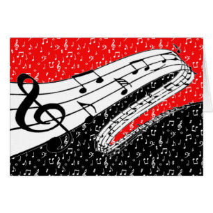 cartão de tema musical vermelho e preto