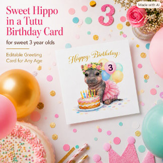 Cartão de Terceiro Aniversário para Meninas Feliz