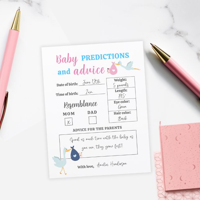 Cartão de Teste para Bebês Azul Cor-de-Rosa (Blue Pink Baby Predictions & Advice Quiz Game Card
)