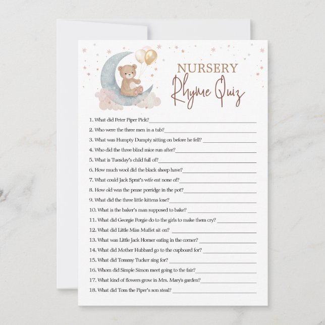 Cartão de Teste sobre o Nursery Moon Rhyme (Frente)