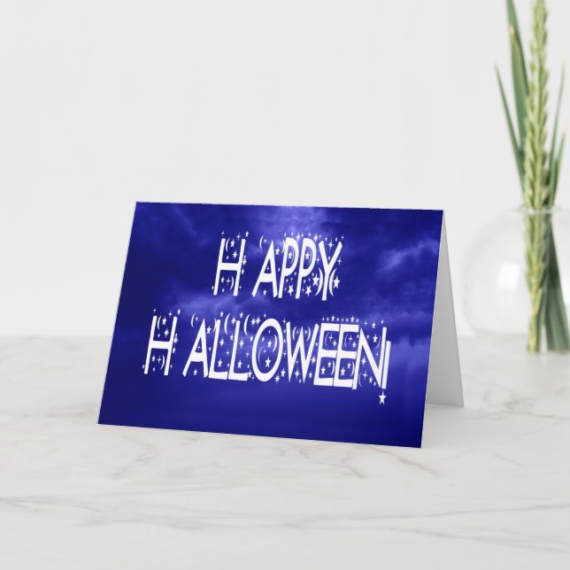 Cartão de Texto Feliz de Halloween Azul (Frente)