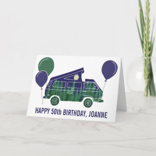 Cartão de texto personalizado com van de camping e