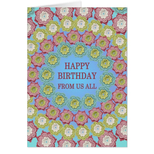 Cartão De Todos Nós, Flores de Crochet de Aniversário (Frente)