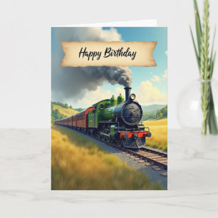 Cartão de Trem a Vapor para Desejos de Aniversário