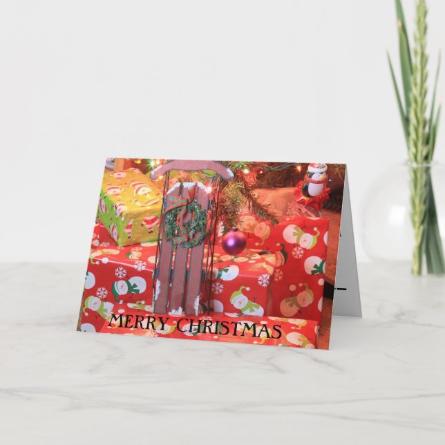 Cartão de trenó de Natal em closeup (Frente)