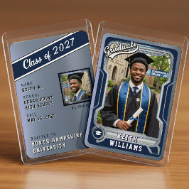 Cartão de Troca de Esportes Foto Azul Graduação