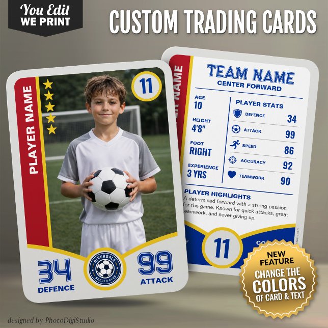 Cartão de Troca de Futebol Personalizado Cores do  (Custom Soccer Trading Card Custom Team Colors Card)