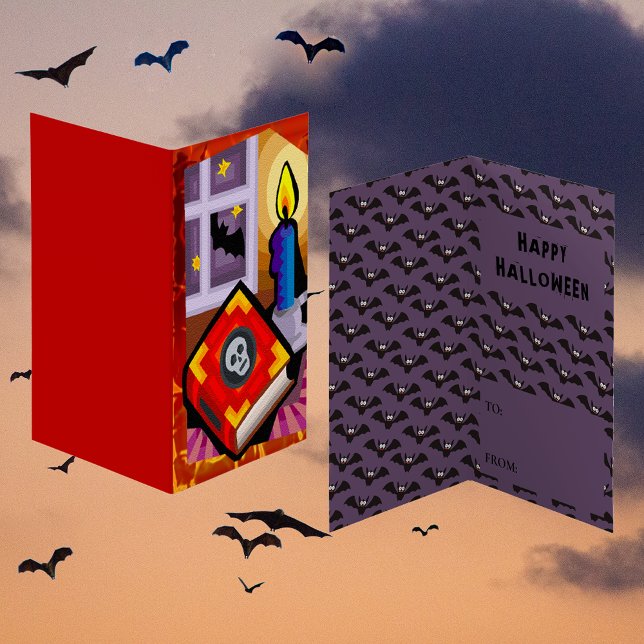 Cartão de Troca de Sala de Estrelas de Bat Star co (Skull Book Candle Bat Star Classroom Exchange Card)