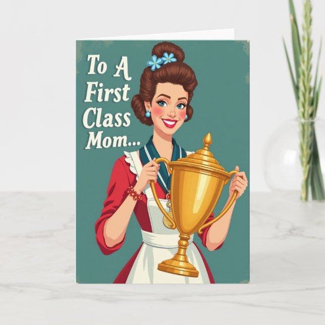Cartão de Troféu de Mãe com Fundo Teal (Frente)