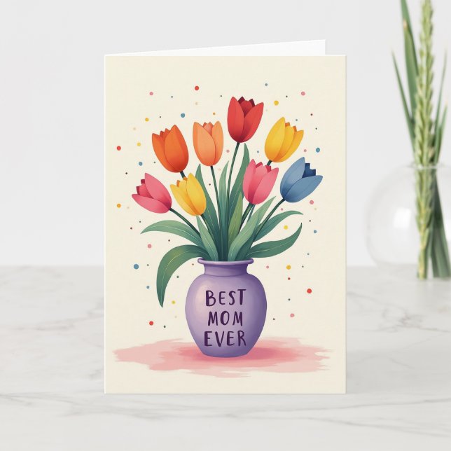 Cartão de Tulipa para a Mãe Mais Querida (Frente)