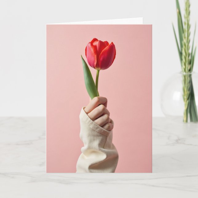 Cartão de Tulipa Vermelha Pensando em Você (Frente)