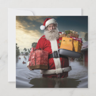 Cartão de um lado só do Papai Noel na enchente aus
