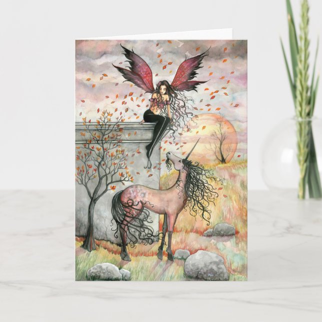 Cartão de Unicórnio De Fada De Outono Encantado (Frente)