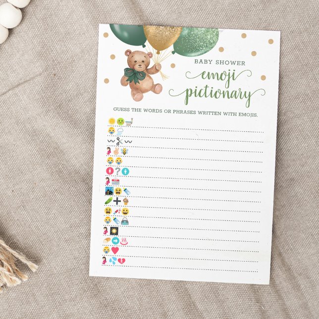 Cartão De Urso De chá de fraldas Emoji Pictionary  (Criador carregado)