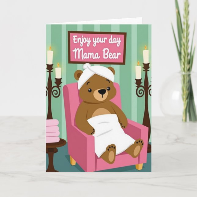 Cartão de Urso de Spa Relaxante do Dia das Mães (Frente)