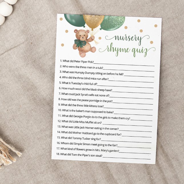 Cartão de Urso Rhyme para Jogo de Teste (Criador carregado)