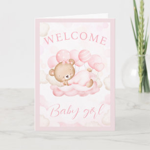 Cartão de Urso Rosa com Nome Personalizado para Be