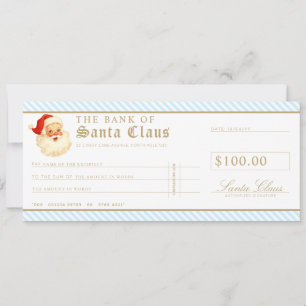 Cartão de Vale-Presente Cheque do Papai Noel Azul