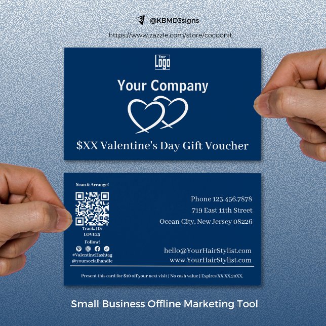Cartão de Vale-Presente Promocional do Dia dos Nam (Modern Promotional Blue Valentine's Day Gift Voucher Card, Small Business Offline Marketing Tool)