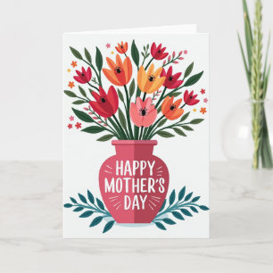 Cartão de Vaso de Flores do Dia das Mães
