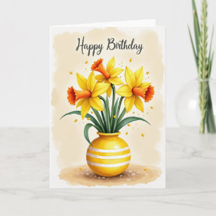 Cartão de Vaso Floral de Alegria de Aniversário