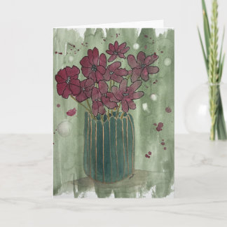 Cartão de Vaso Floral Vermelho Vintage