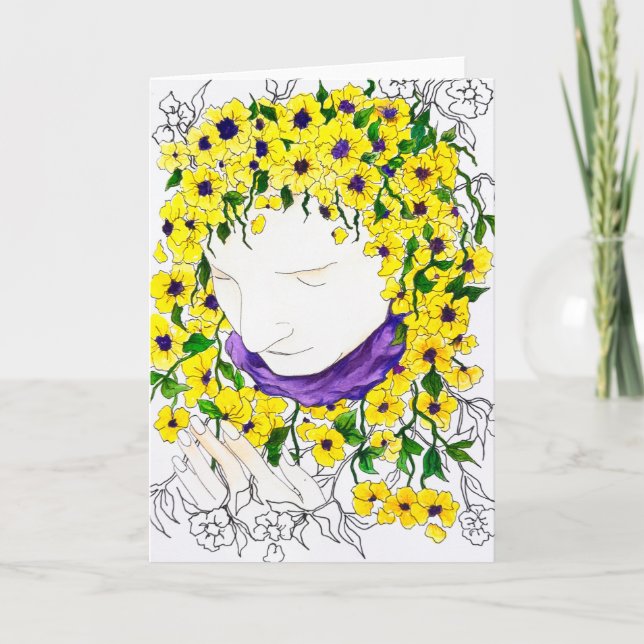 Cartão de vazio com a mulher com cabelo de flor (Frente)