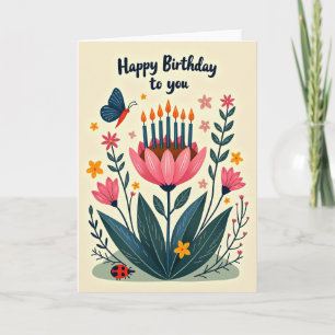 Cartão de Vela de Aniversário Floral