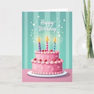 Cartão de Velas Listradas de Aniversário Alegre