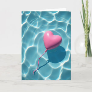 Cartão de Verão com Balão de Coração Rosa