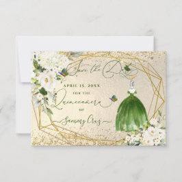 Cartão de Vestido Verde PixDezines Quinceanera Eme