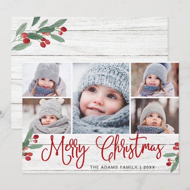 Cartão de Vestígio de Holly Berry Rustic 5 PHOTO (Frente/Verso)