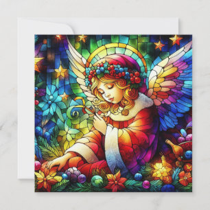 Cartão de Vestígio de Vidro com Aquarela de Natal