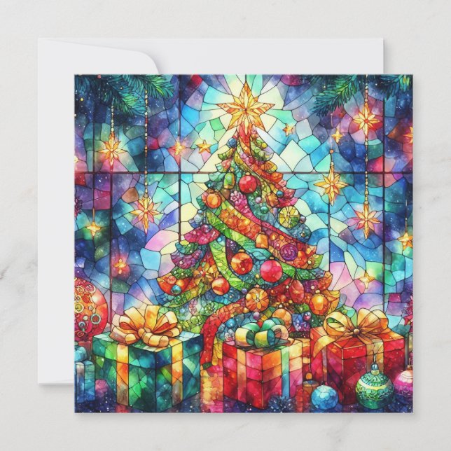 Cartão de Vestígio de Vidro com Aquarela de Natal (Frente)
