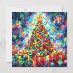 Cartão de Vestígio de Vidro com Aquarela de Natal