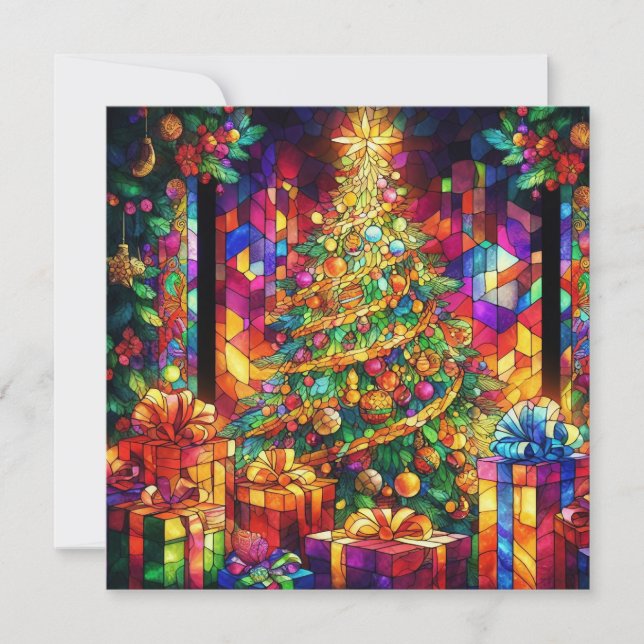Cartão de Vestígio de Vidro com Aquarela de Natal (Frente)