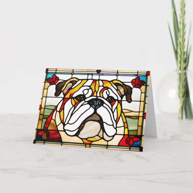 Cartão de Vidro Colorido de Bulldog Fofo (Frente)
