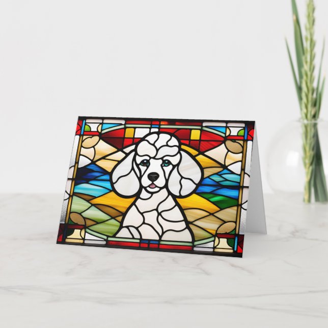 Cartão de Vidro Colorido de Poodle Branco Fofo (Frente)