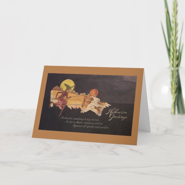 Cartão de Vintage Bruxa de Halloween (Frente)