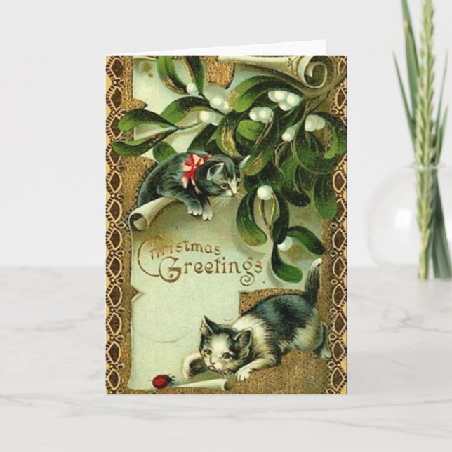 Cartão de Vintage Cat Christmas (Frente)