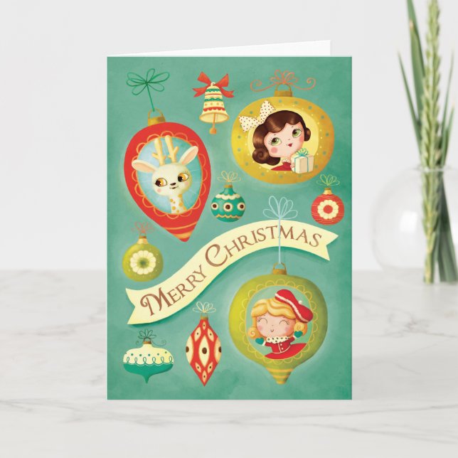 Cartão de Vintage Dolls & Reindeer para Saudação d (Frente)