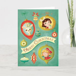 Cartão de Vintage Dolls & Reindeer para Saudação d