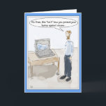 Cartão de Vírus para Computadores Engraçado para H<br><div class="desc">Neste cartão de desenho, um homem está olhando para um laptop, e o laptop está vestindo uma máscara cirúrgica. Por padrão, a legenda na frente da placa diz, "Não, avó, esse *não é* como você protege seu laptop contra vírus... " Mas você pode mudar a legenda para dizer o que...</div>